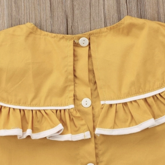 Mustard Fall Thanksgiving Dress Spring Easter Girl Outfit Clothes Dress Birthday - Picture 3 of 5